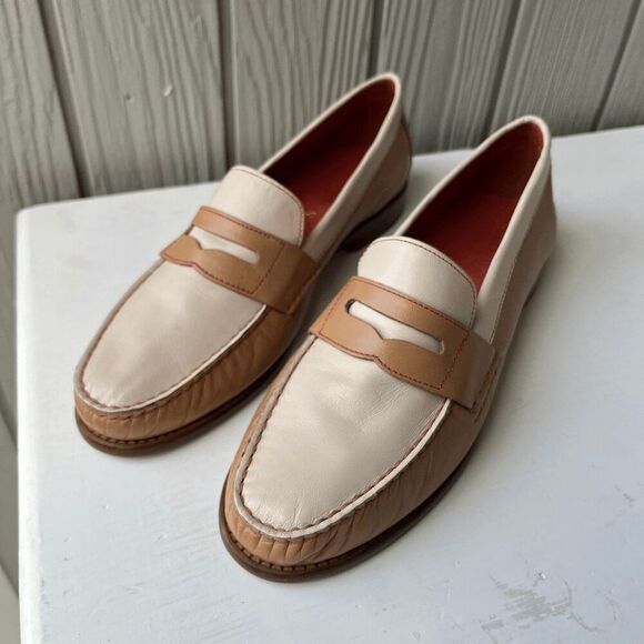 Vintage 90s Cole Haan Loafers 9 Cream Tan Penny Shoes NWOB - Picture 10 of 15
